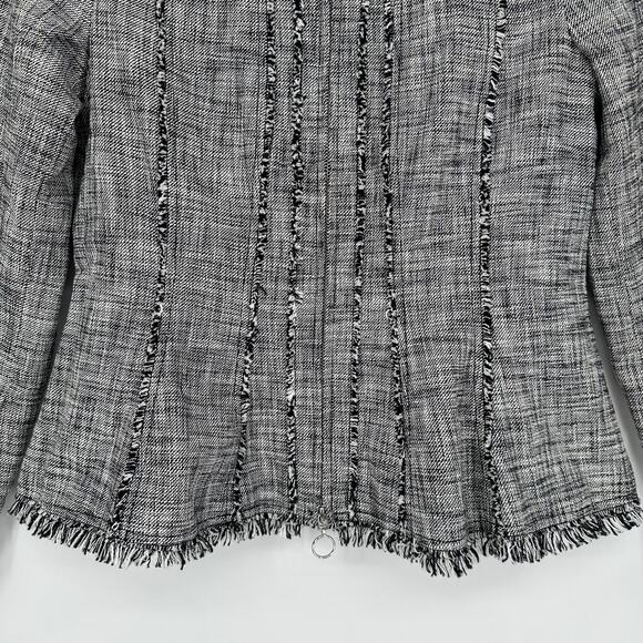 Rebecca Taylor Tweed Fringe Trim Peplum Blazer Raw Edge Trim Collarless Jacket - Picture 4 of 13